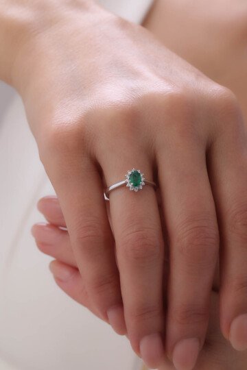0,46 Karat Zümrüt Pırlanta Yüzük - 2