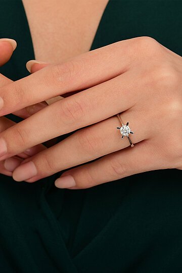 1,50 Karat Yuvarlak Kesim Yaprak Tırnaklı Laboratuvar Pırlantası Tektaş Yüzük - 2