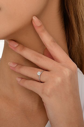 1 Karat Yuvarlak Kesim 4 Tırnaklı Laboratuvar Pırlantası Tektaş Yüzük - 2