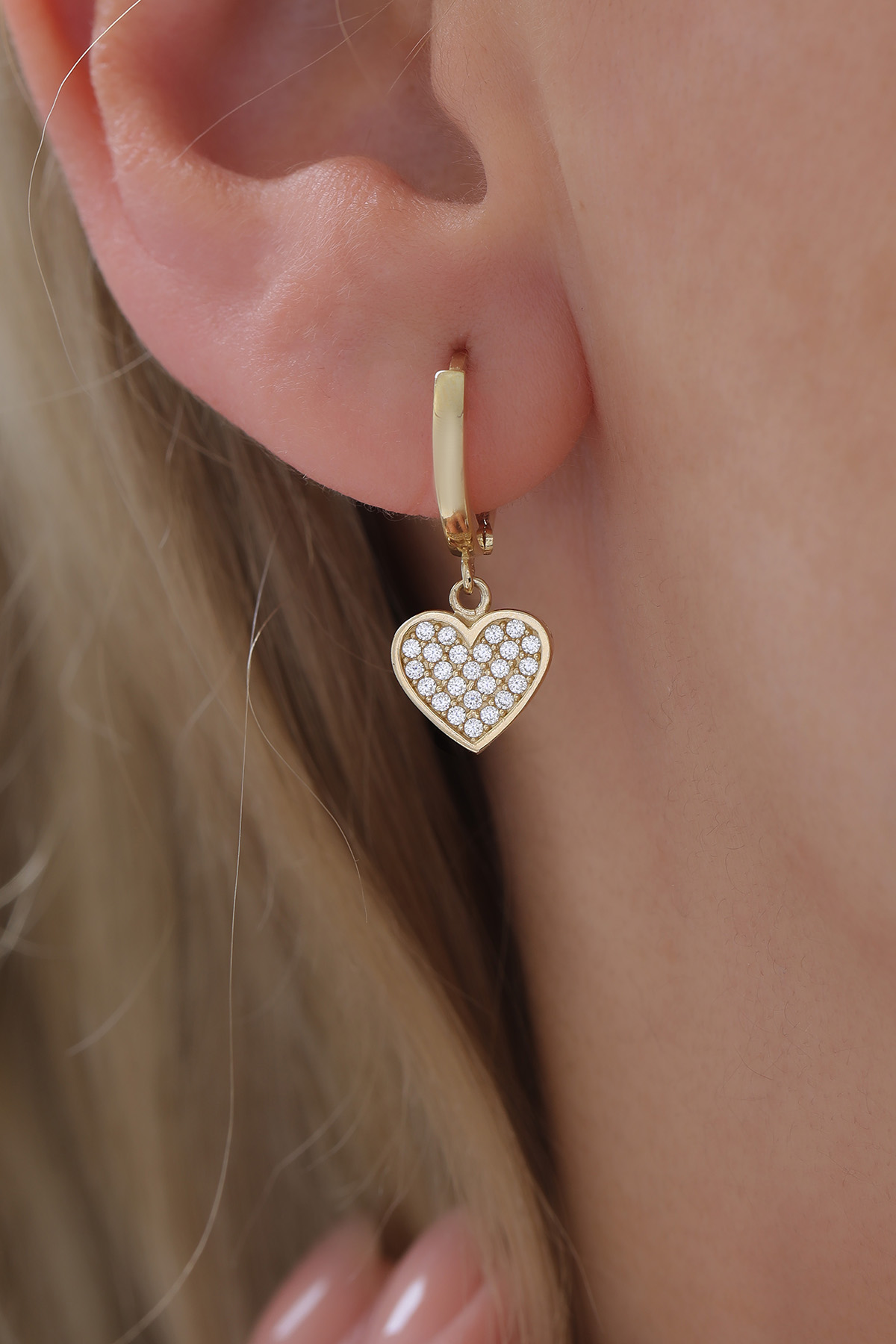 Halka Taşlı Kalp Küpe - Yavuz Kuyumculuk (1)