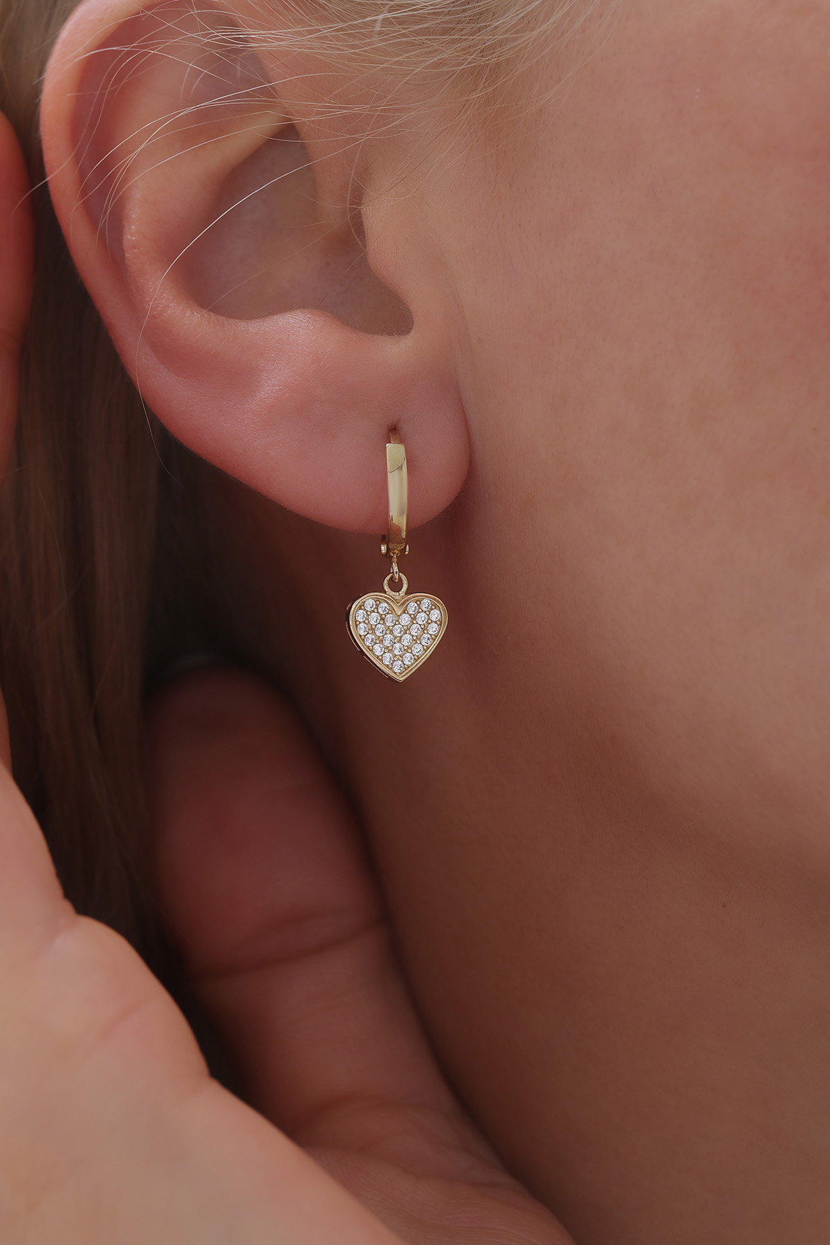 Halka Taşlı Kalp Küpe - Yavuz Kuyumculuk (3)