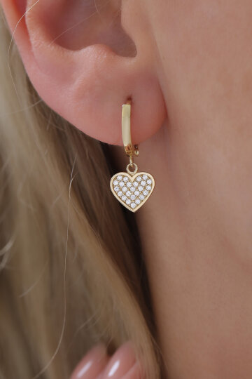 Halka Taşlı Kalp Küpe - 1