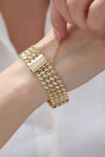 Kilit Detaylı Dört Sıra Pullu Bileklik - 2