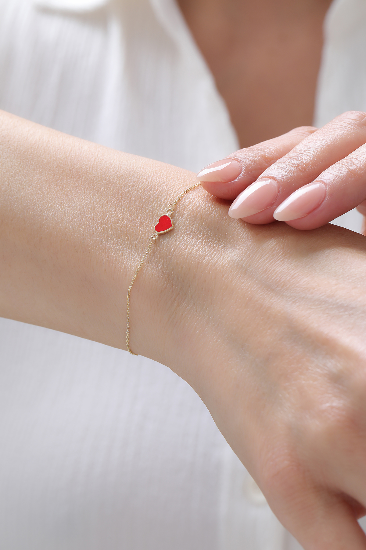 Kırmızı Mineli Kalp Bileklik - Yavuz Kuyumculuk