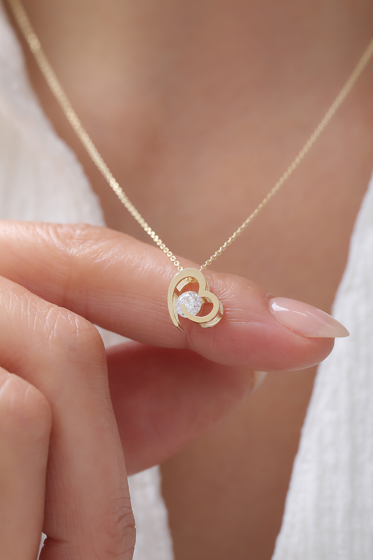 Taş Detaylı Üç Boyutlu Kalp Kolye - Yavuz Kuyumculuk