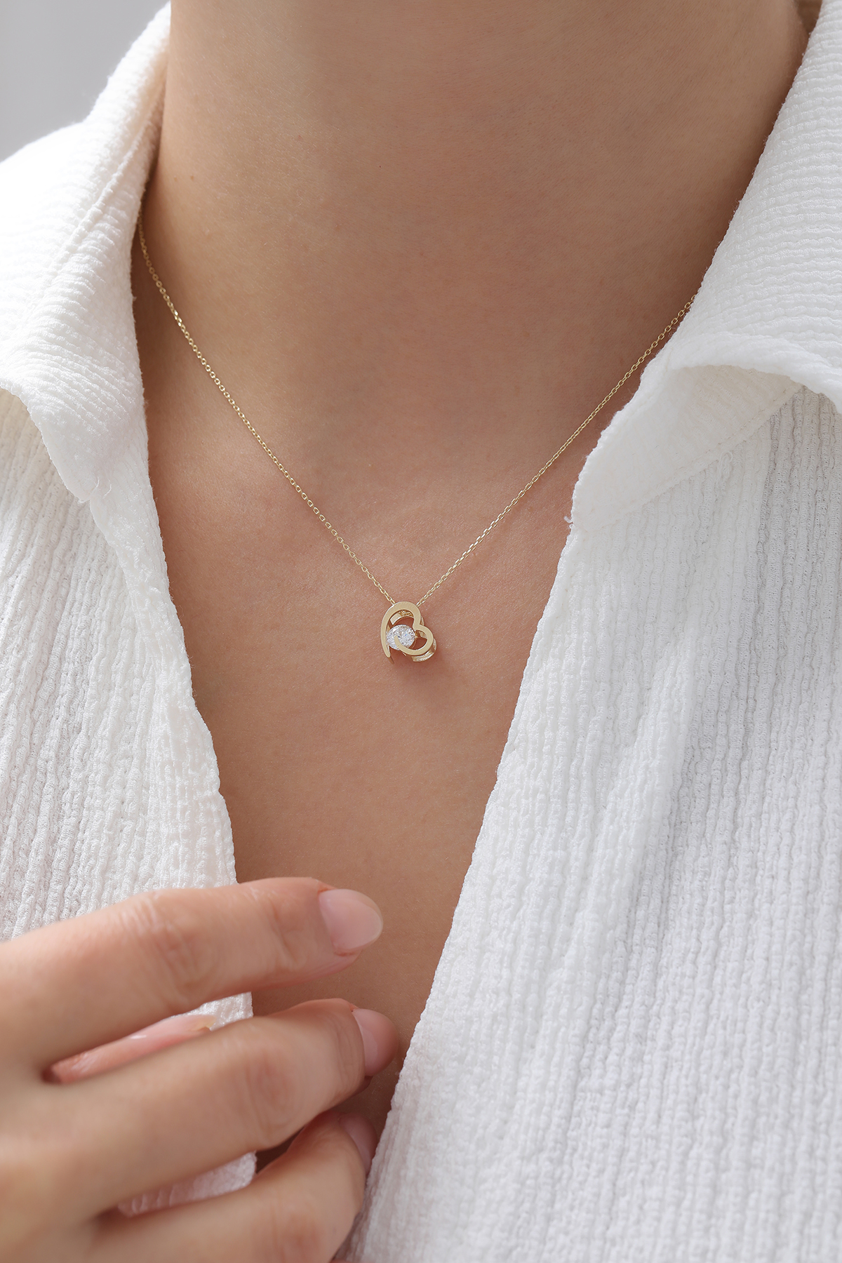 Taş Detaylı Üç Boyutlu Kalp Kolye - Yavuz Kuyumculuk (3)