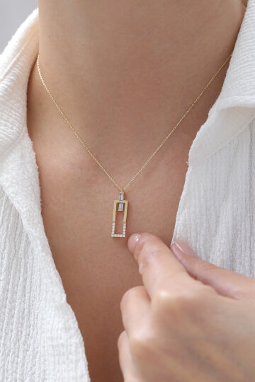 Yarı Taşlı Dikdörtgen Kolye - 1