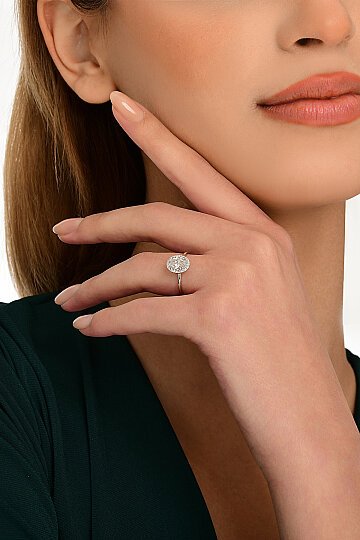 2 Karat Oval Kesim Halo Laboratuvar Pırlantası Tektaş Yüzük - 2