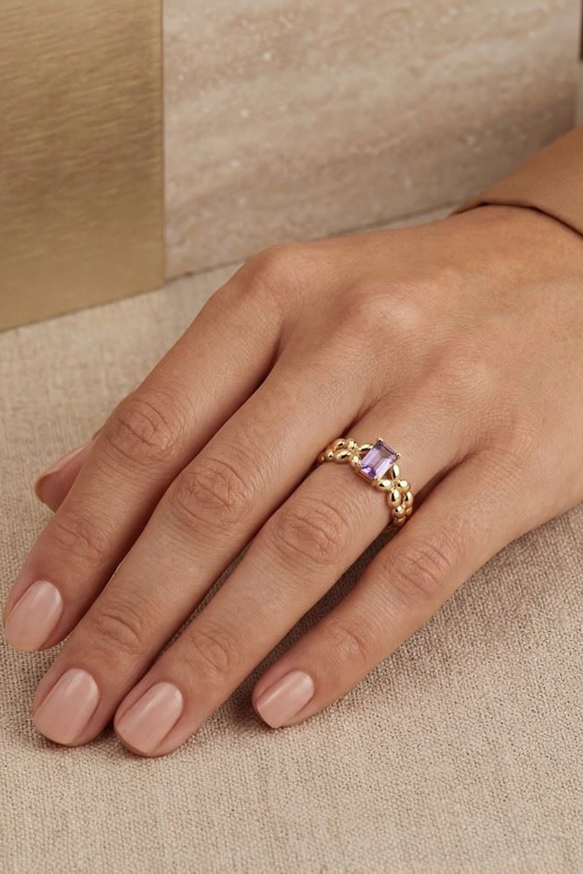 Ametist Baget Taşlı Boncuk Detay Yüzük - Yavuz Kuyumculuk (1)