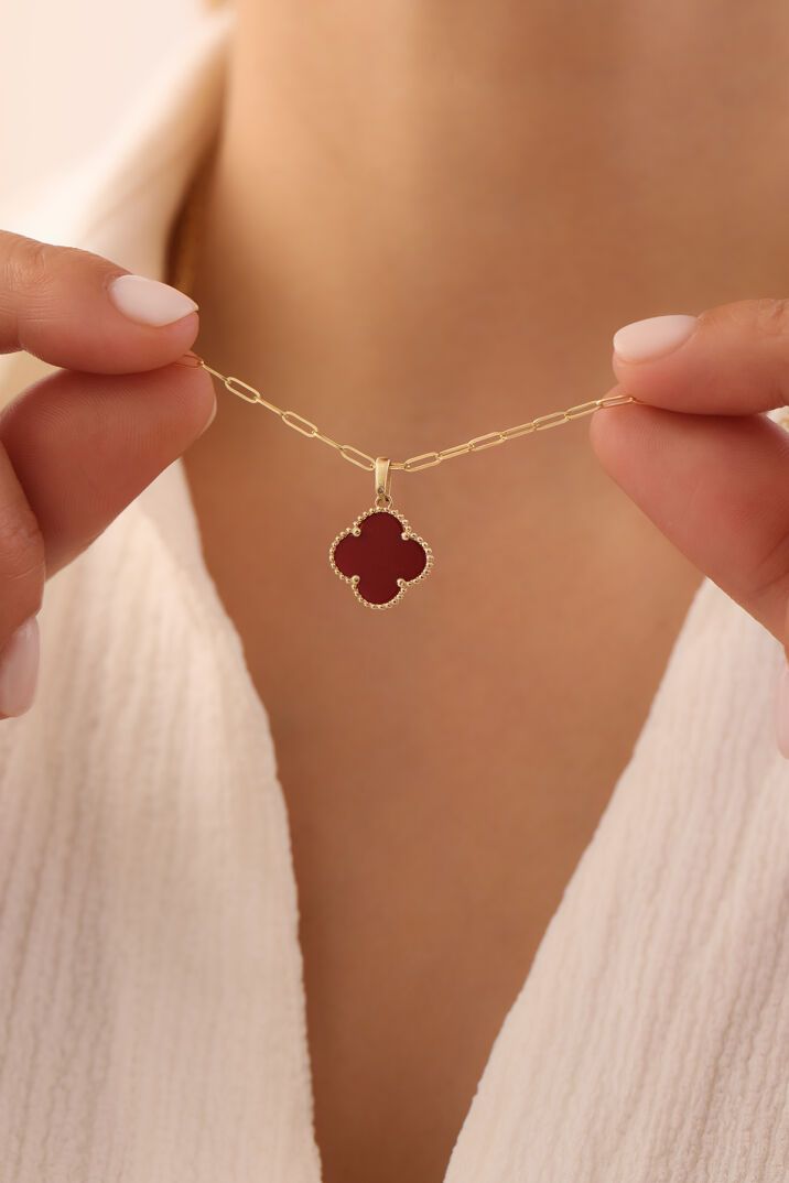 Ataş Zincir Bordo Yonca Kolye - Yavuz Kuyumculuk (1)