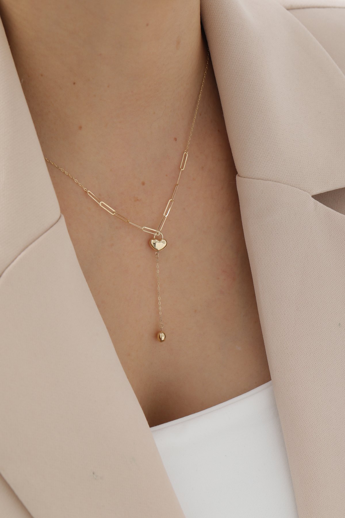 Ataş Zincir Sallantılı Kalp Kolye - Yavuz Kuyumculuk