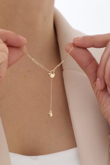 Ataş Zincir Sallantılı Kalp Kolye - 2