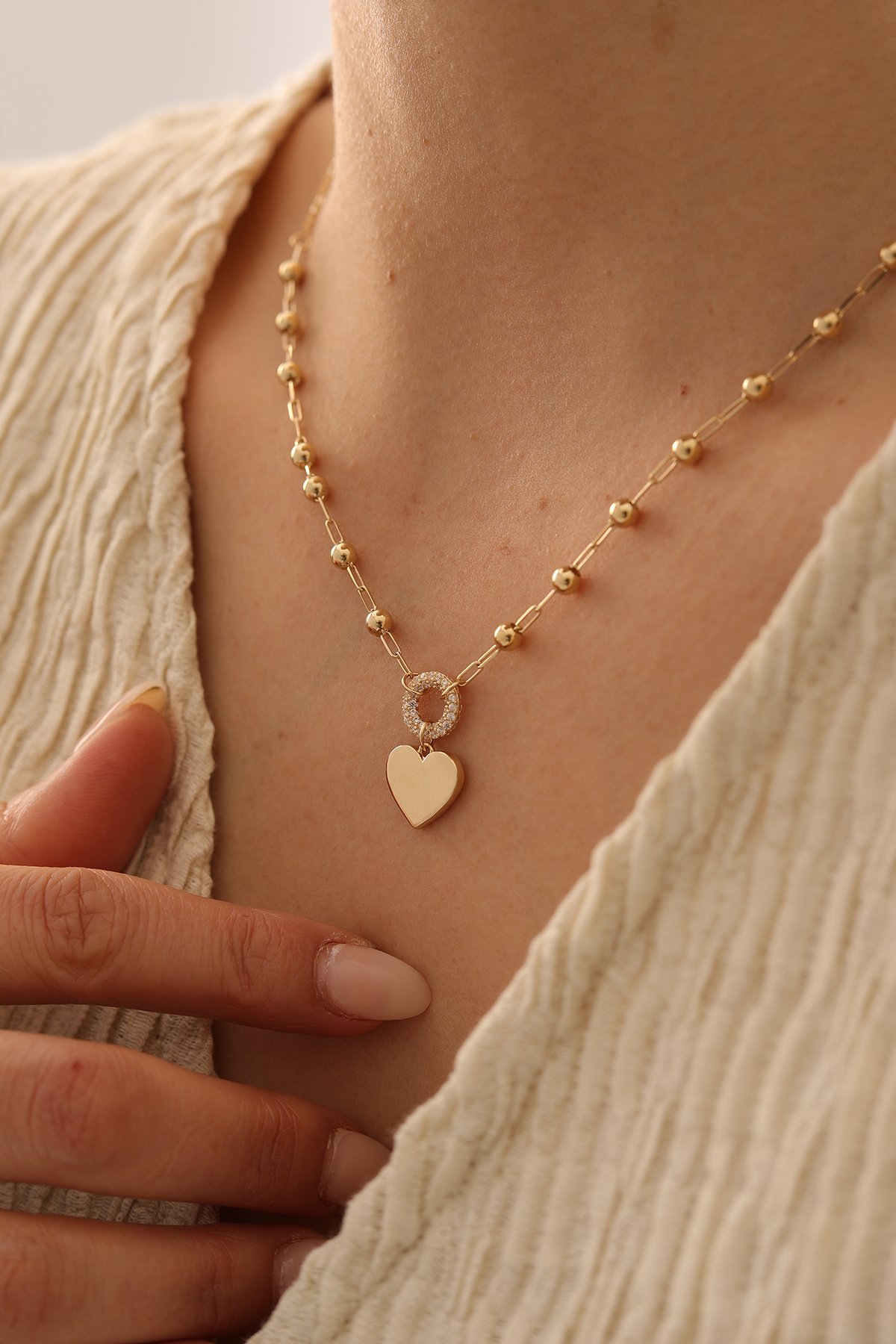 Ataş Zincir Toplu Modern Kalp Kolye - Yavuz Kuyumculuk (2)