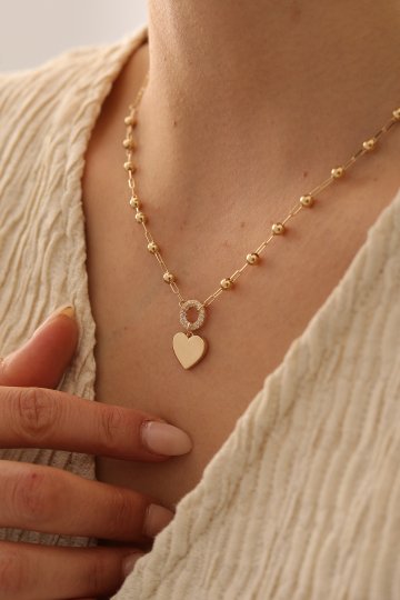 Ataş Zincir Toplu Modern Kalp Kolye - 2