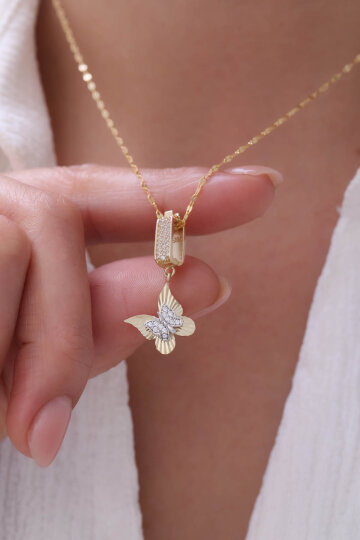 Aynalı Zinci Kalemli Kelebek Kolye - 1