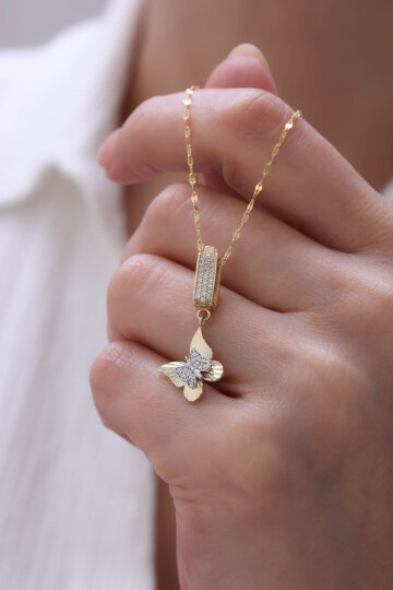 Aynalı Zinci Kalemli Kelebek Kolye - 2