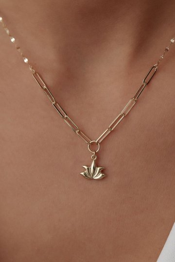 Aynalı Zincir Ataş Lotus Kolye - 1