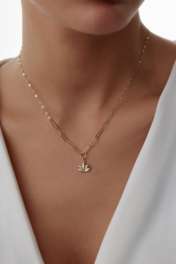 Aynalı Zincir Ataş Lotus Kolye - 3