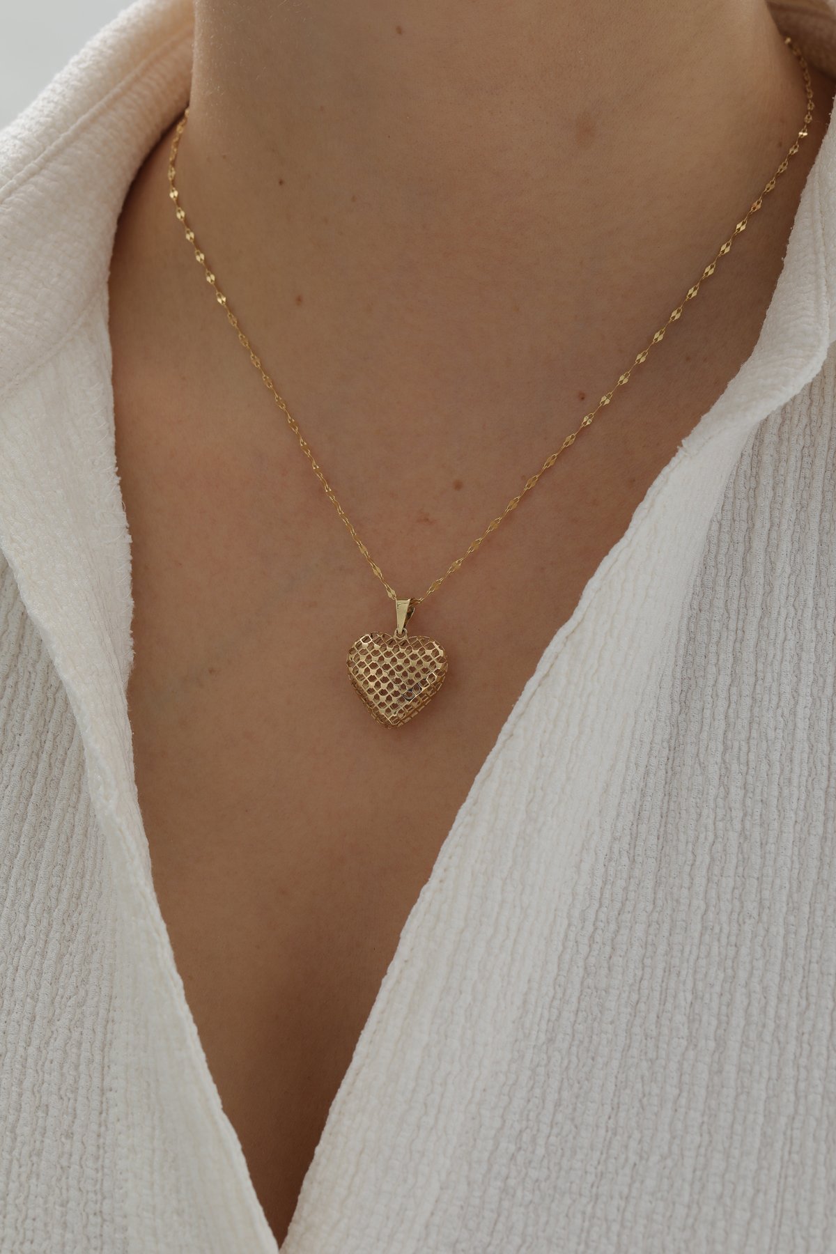 Aynalı Zincir Bombe Kalp Kolye - Yavuz Kuyumculuk (1)