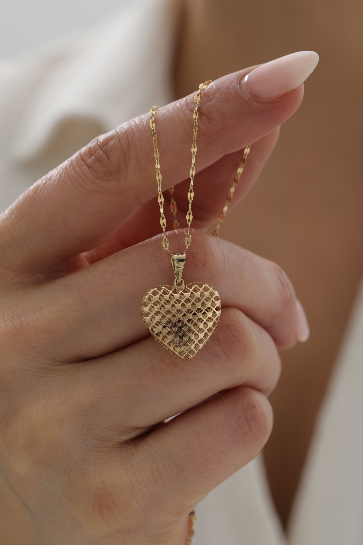 Aynalı Zincir Bombe Kalp Kolye - Yavuz Kuyumculuk (3)