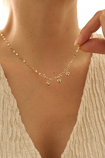 Aynalı Zincir Dorika Toplu Kalp Kolye - 2