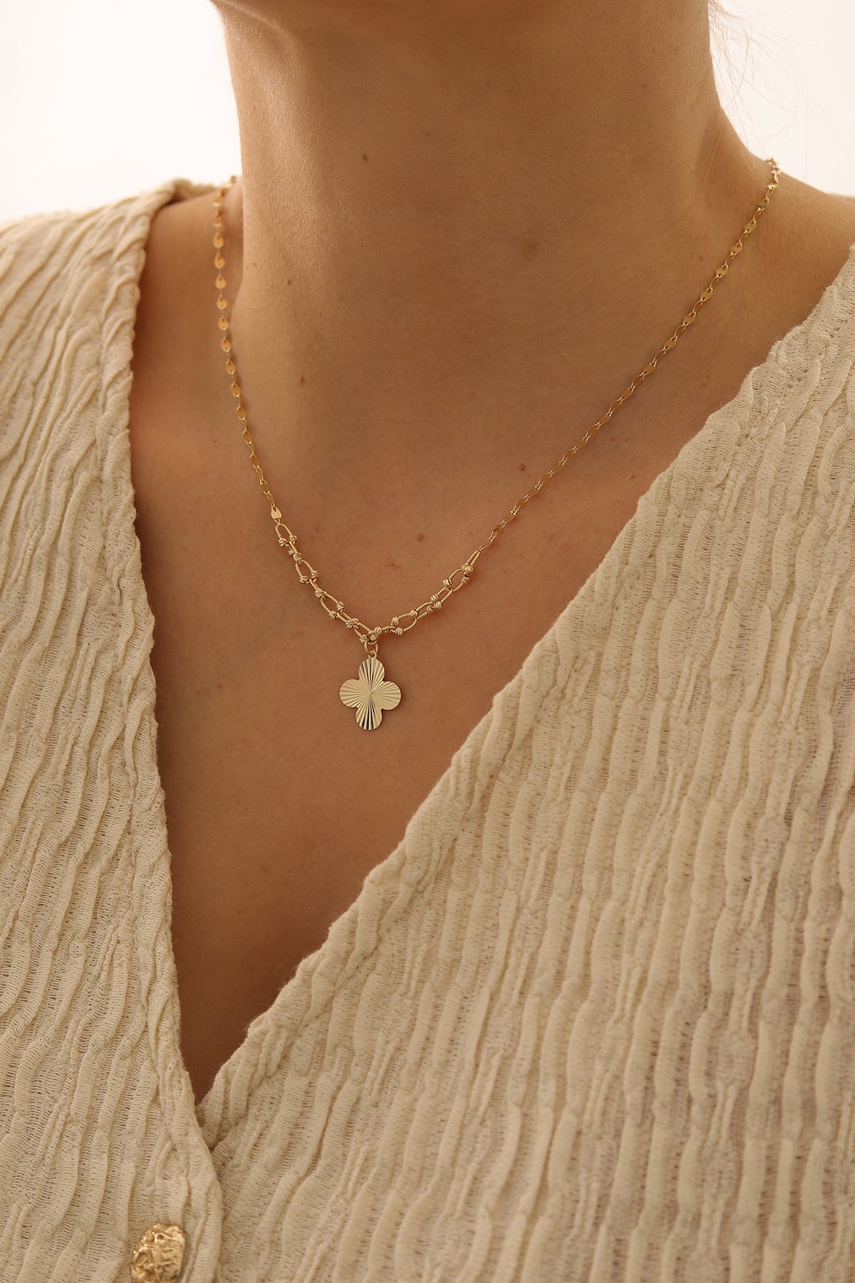 Aynalı Zincir Dorika Toplu Yonca Kolye - Yavuz Kuyumculuk (1)