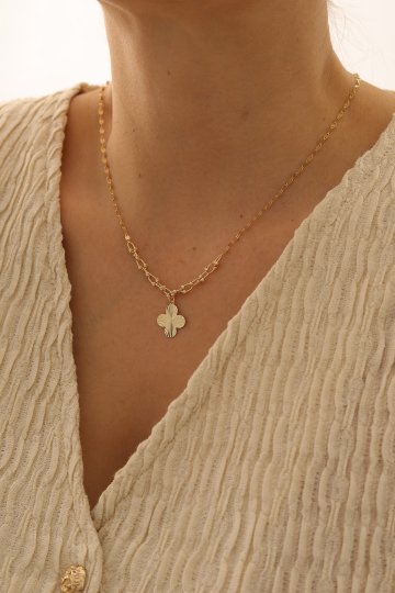 Aynalı Zincir Dorika Toplu Yonca Kolye - 2