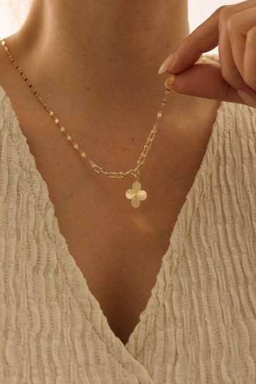 Aynalı Zincir Dorika Toplu Yonca Kolye - 3