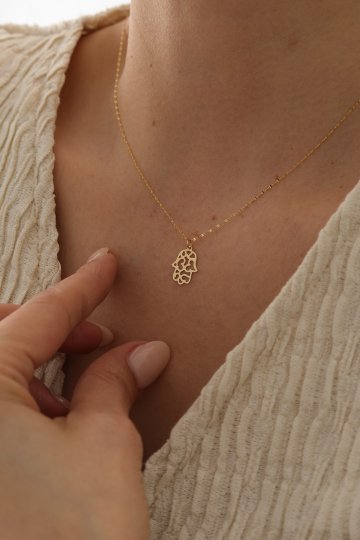 Aynalı Zincir Fatma Ana Eli Kolye - 1