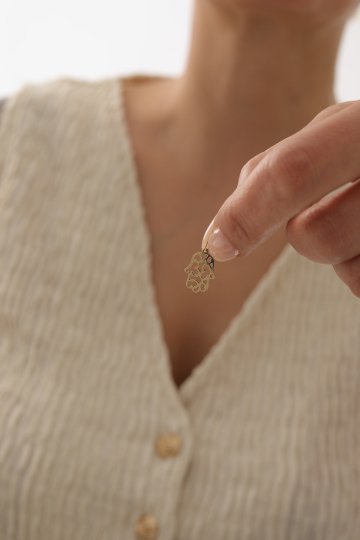 Aynalı Zincir Fatma Ana Eli Kolye - 3