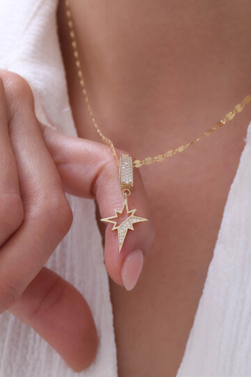 Aynalı Zincir Yarı Taşlı Kuzey Yıldızı Kolye - 1