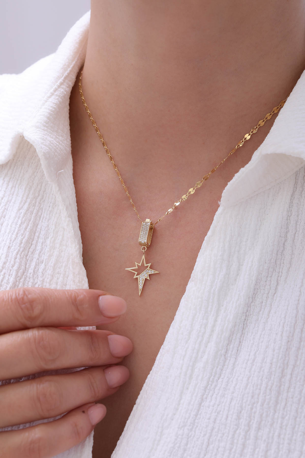 Aynalı Zincir Yarı Taşlı Kuzey Yıldızı Kolye - Yavuz Kuyumculuk (3)