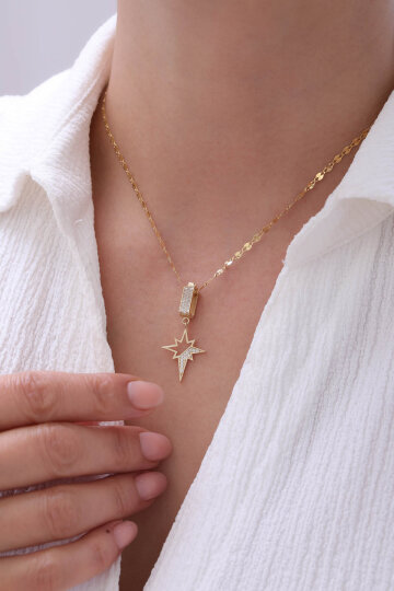 Aynalı Zincir Yarı Taşlı Kuzey Yıldızı Kolye - 3