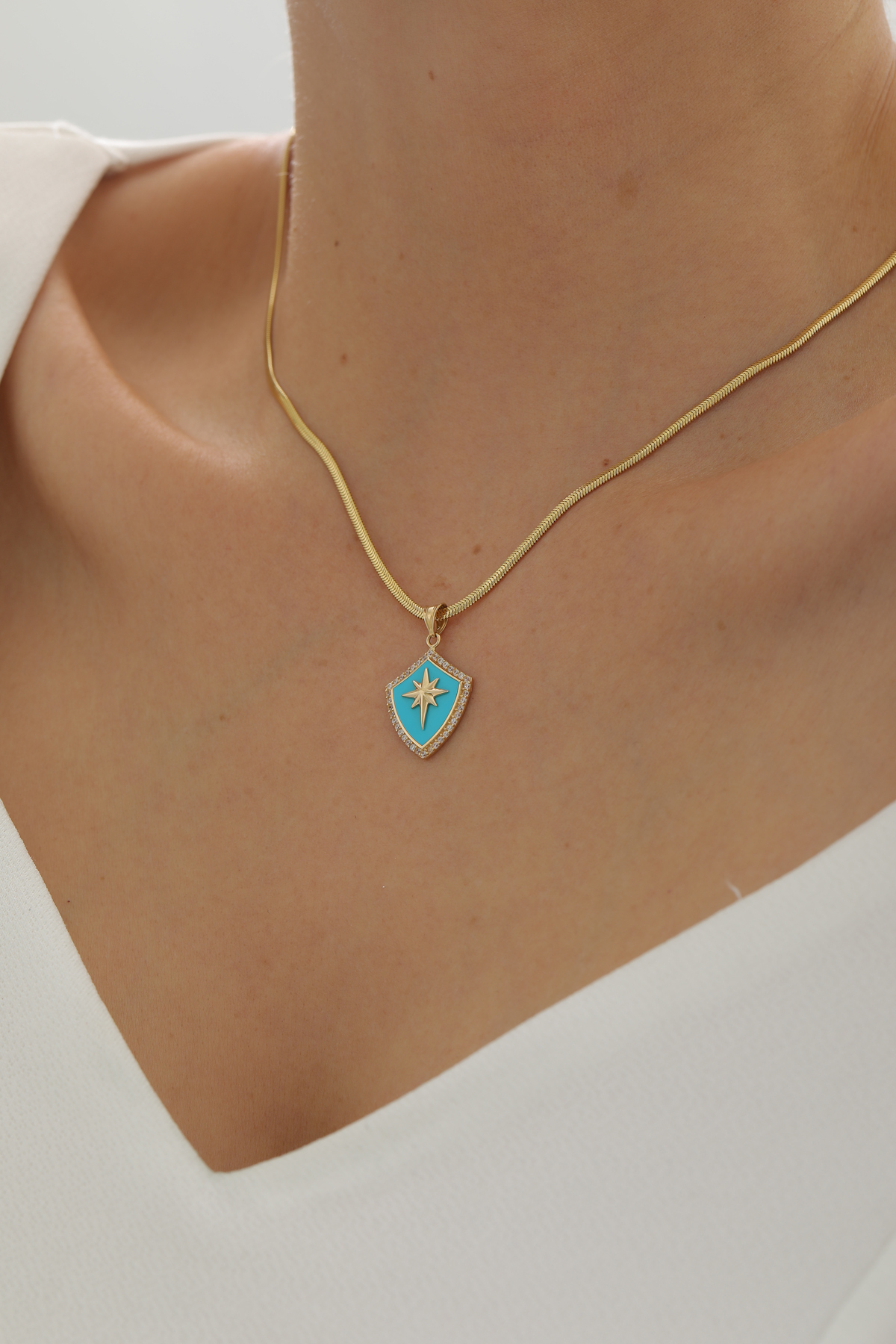 Balık Sırtı Turkuaz Mineli Kuzey Yıldızı Kolye - Yavuz Kuyumculuk