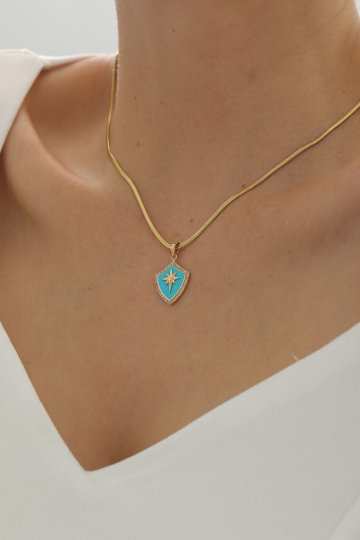 Balık Sırtı Turkuaz Mineli Kuzey Yıldızı Kolye - 1