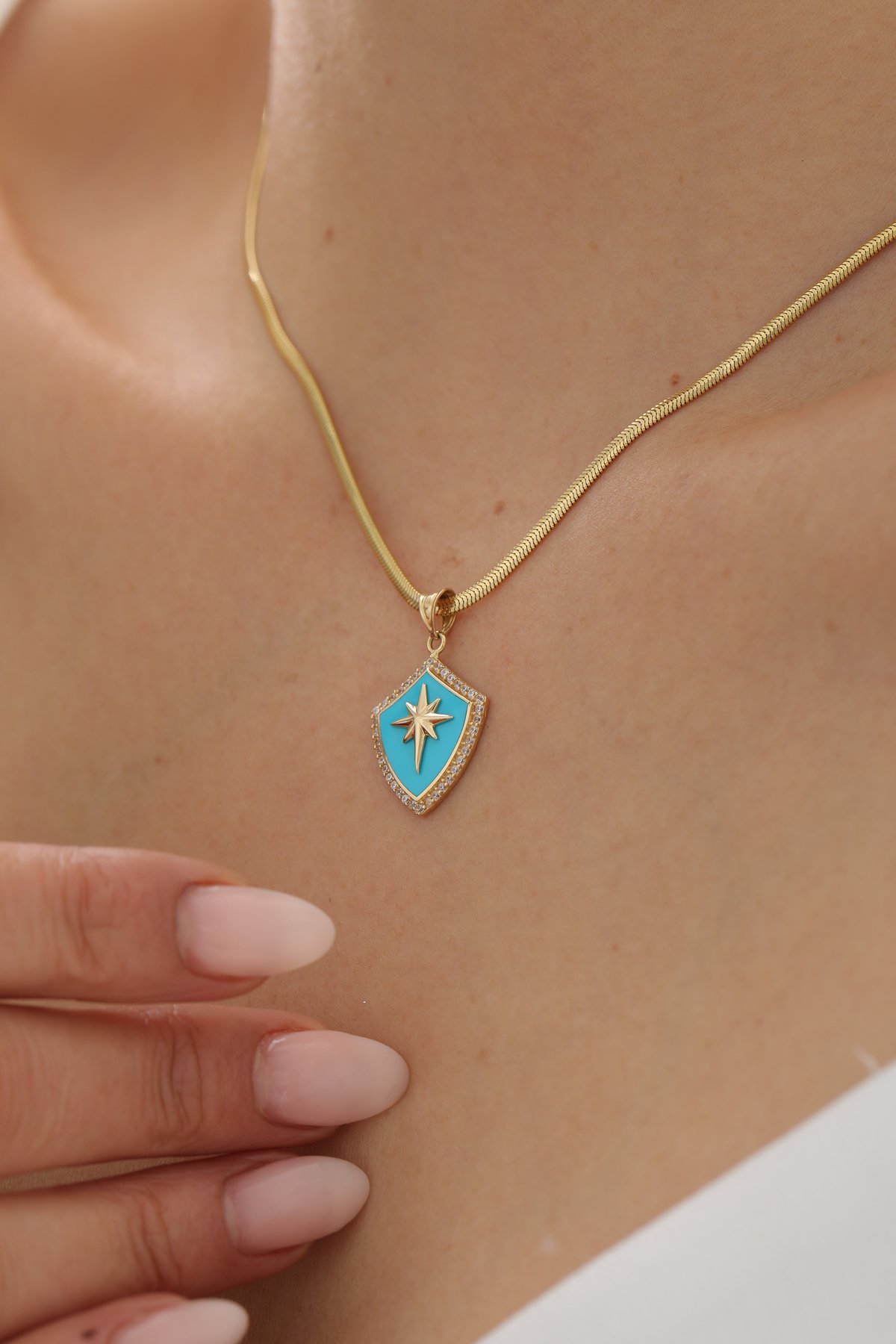 Balık Sırtı Turkuaz Mineli Kuzey Yıldızı Kolye - Yavuz Kuyumculuk (1)