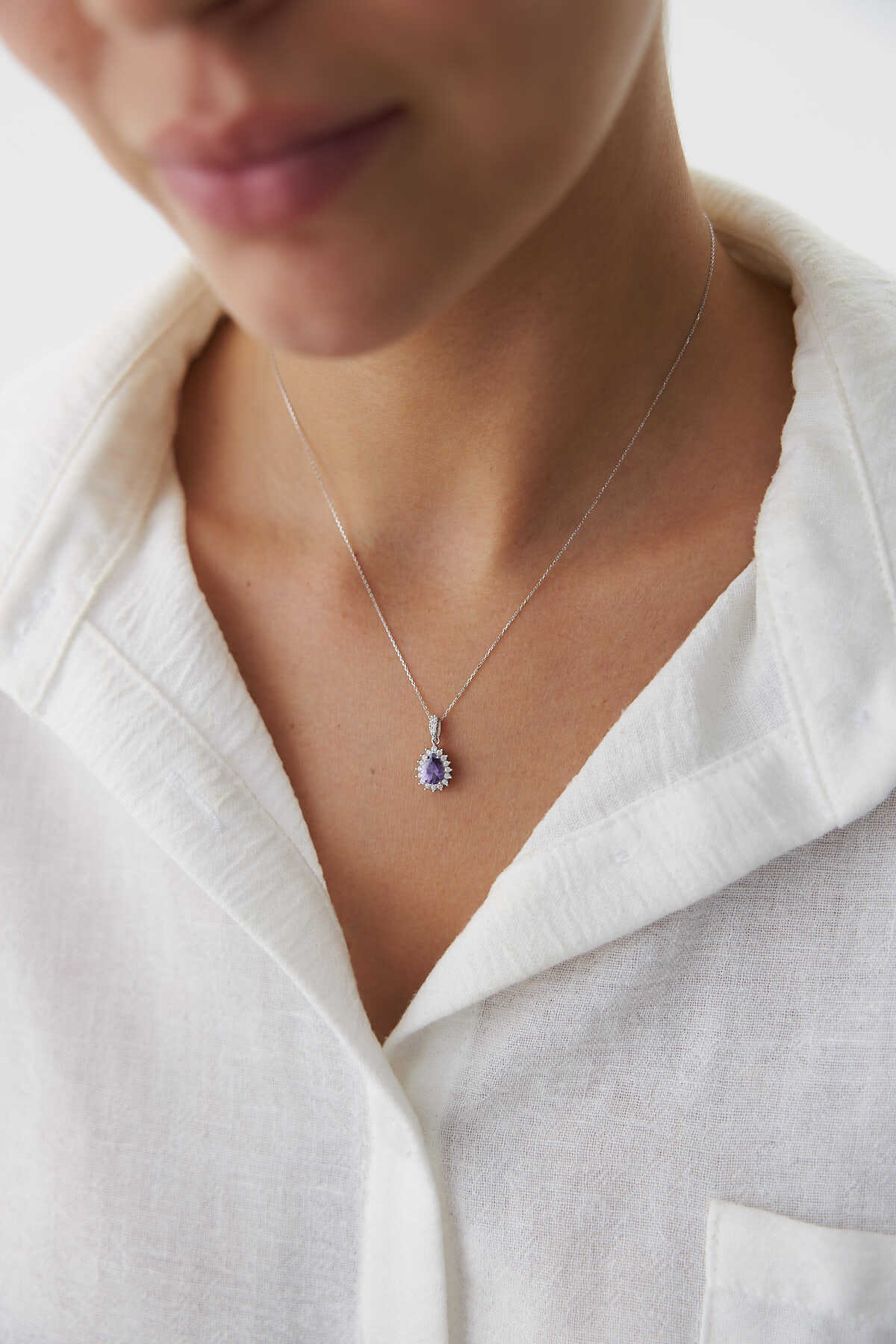 Beyaz Altın Damla Taşlı Kolye - Yavuz Kuyumculuk (1)