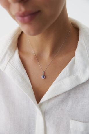 Beyaz Altın Damla Taşlı Kolye - 1