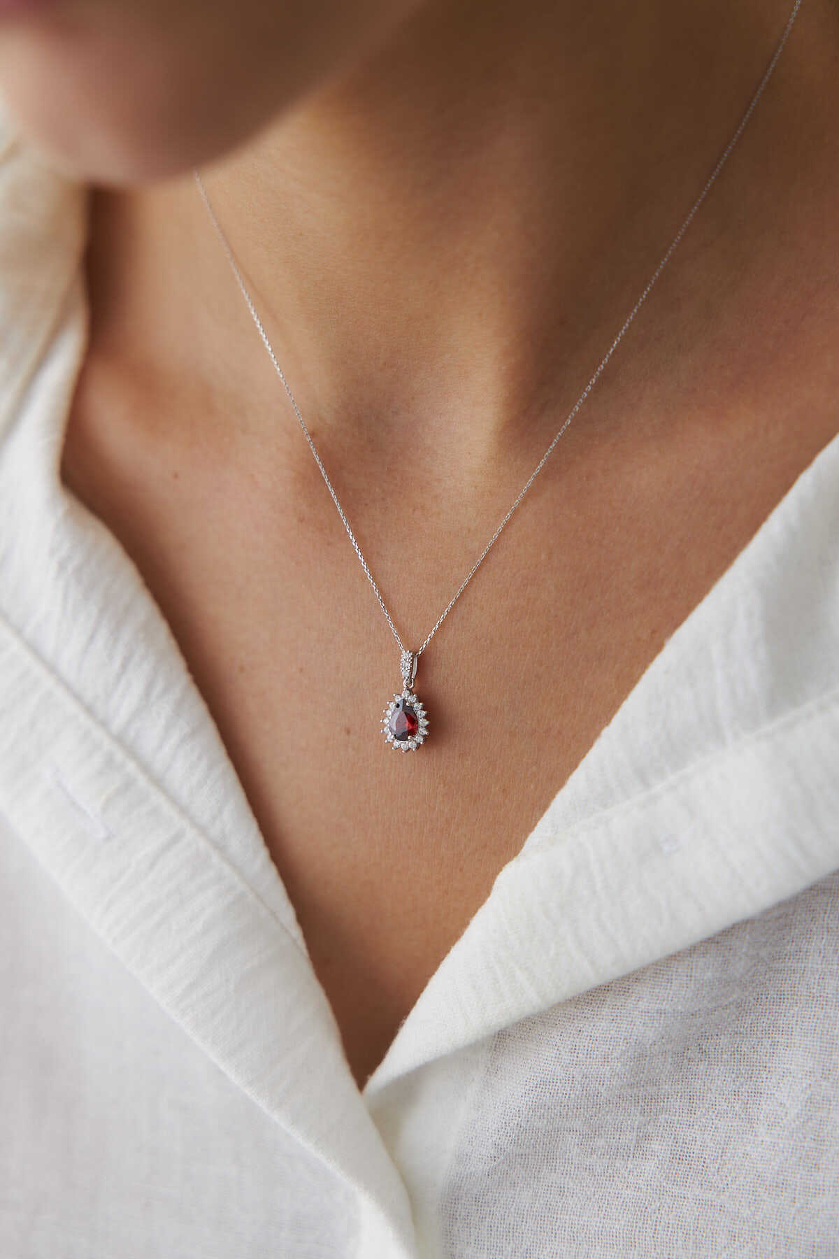 Beyaz Altın Damla Taşlı Kolye - Yavuz Kuyumculuk (2)