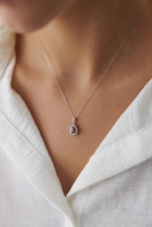 Beyaz Altın Damla Taşlı Kolye - 2