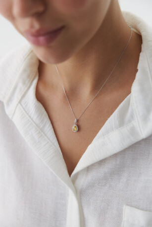 Beyaz Altın Damla Taşlı Kolye - 4