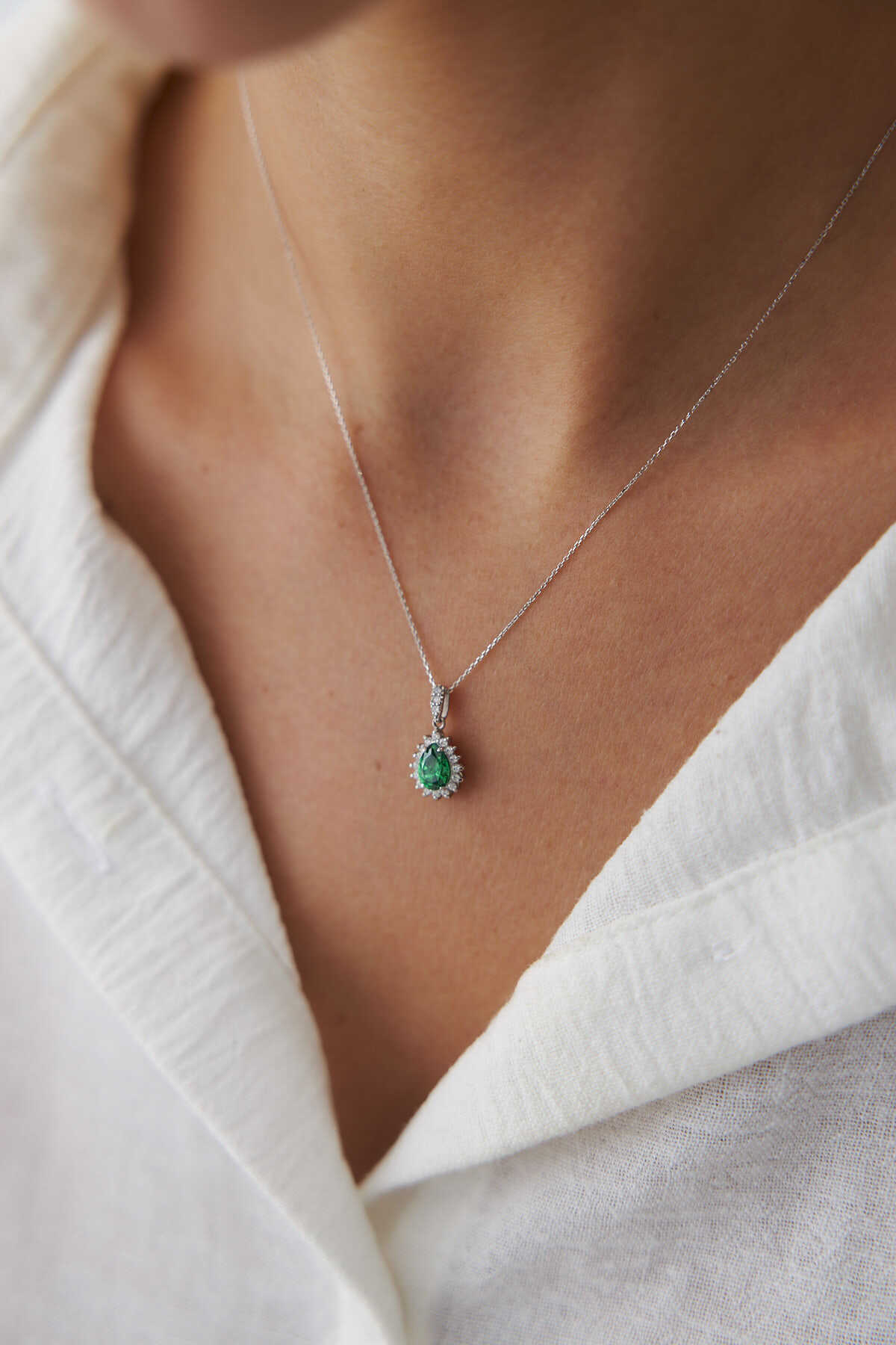 Beyaz Altın Damla Taşlı Kolye - Yavuz Kuyumculuk (5)