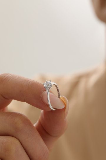 Beyaz Altın Modern Tektaş Yüzük - 3