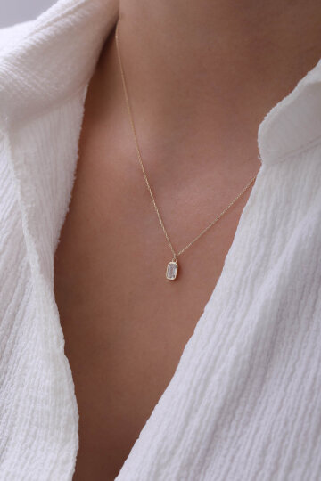 Beyaz Taşlı Baget Kolye - 1