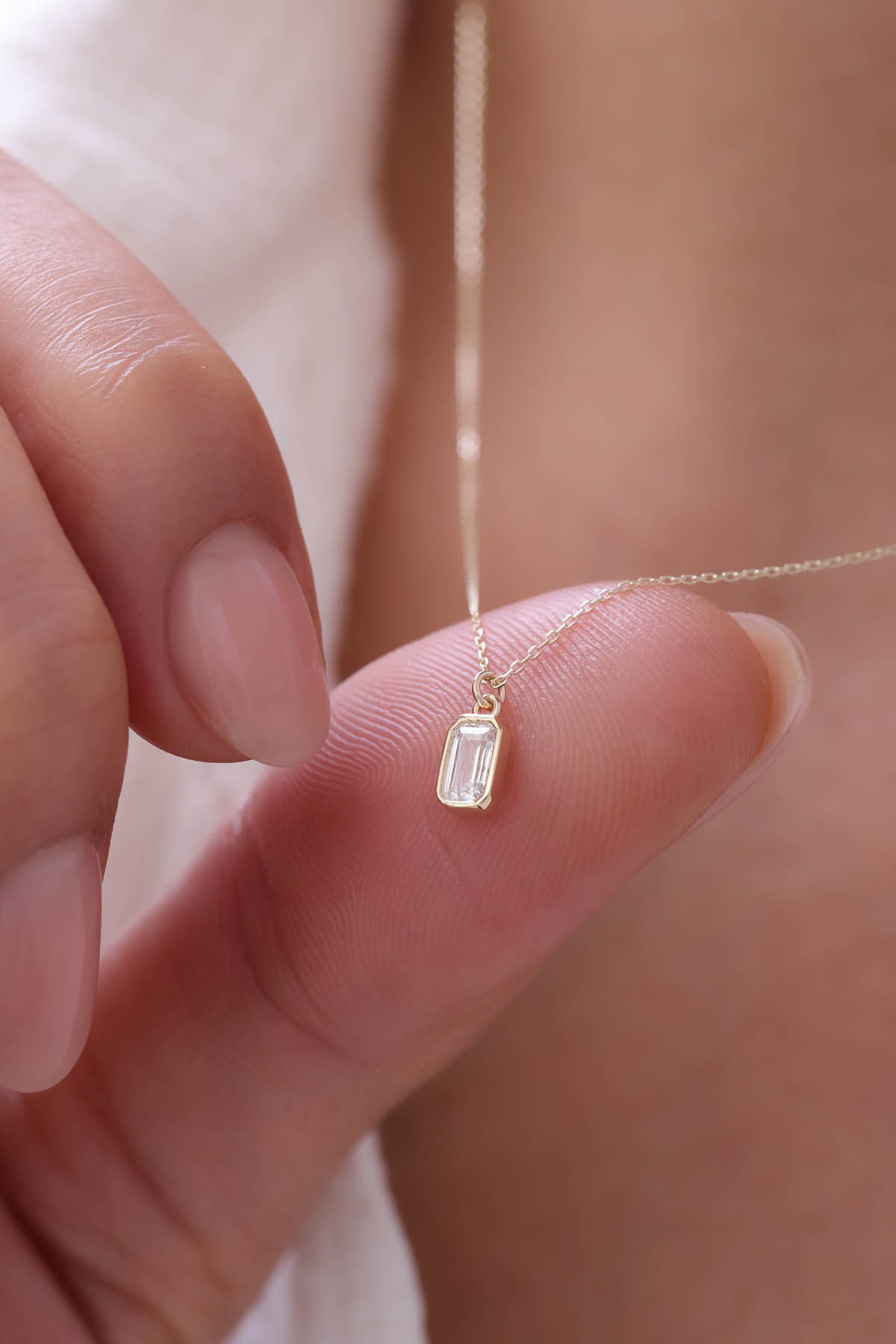 Beyaz Taşlı Baget Kolye - Yavuz Kuyumculuk (2)