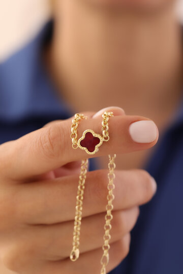 Bordo Renk Yonca Bileklik - 3
