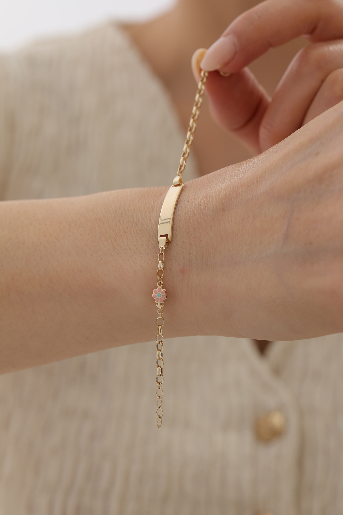 Çiçek Figürlü Plakalı Çocuk Bilekliği - Yavuz Kuyumculuk (3)