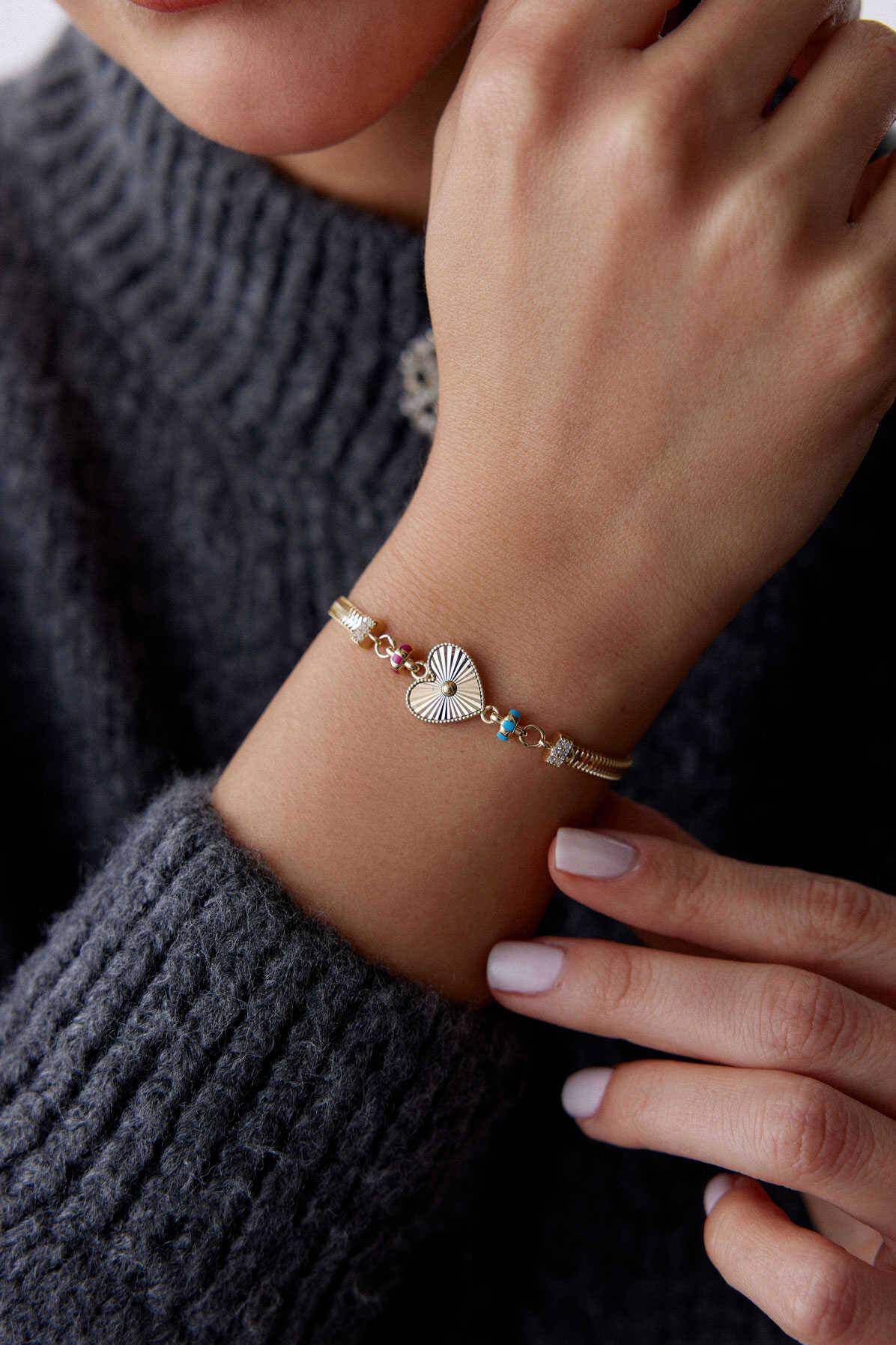 Çift Mineli Kalp Bileklik - Yavuz Kuyumculuk (1)