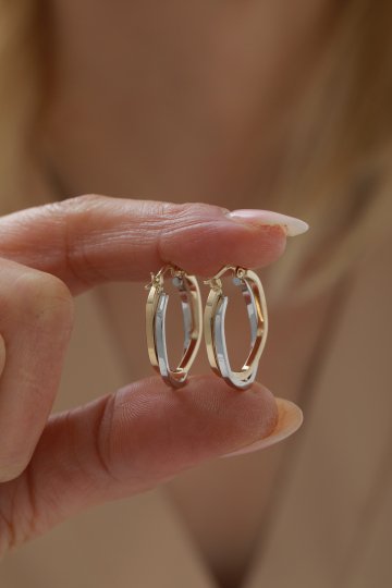 Çift Renk Beşgen Halka Küpe - 3