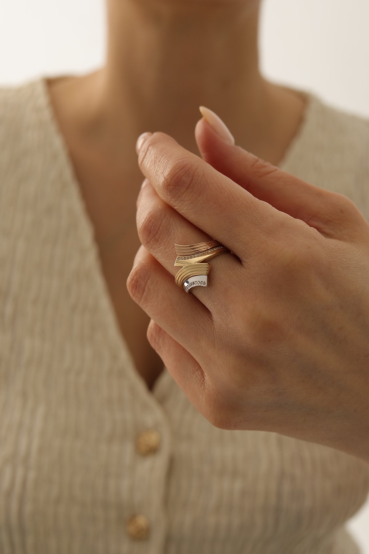 Çift Renk Taşlı Modern Yüzük - Yavuz Kuyumculuk